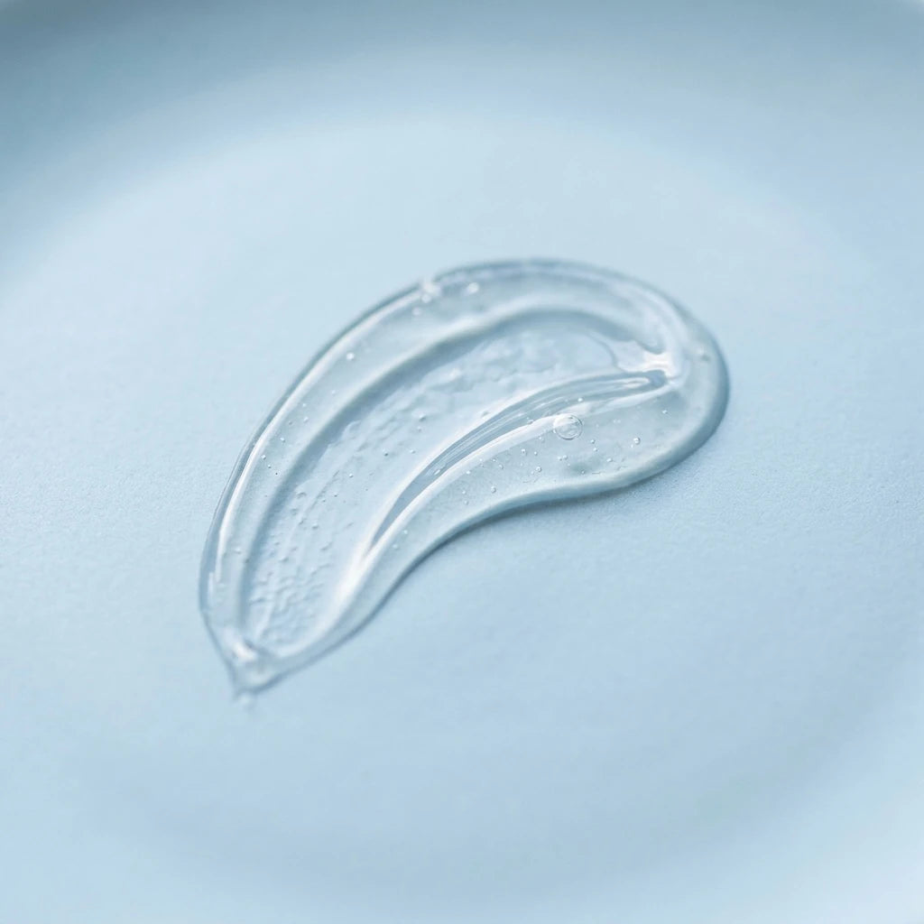 Clear gel texture on a pale blue background